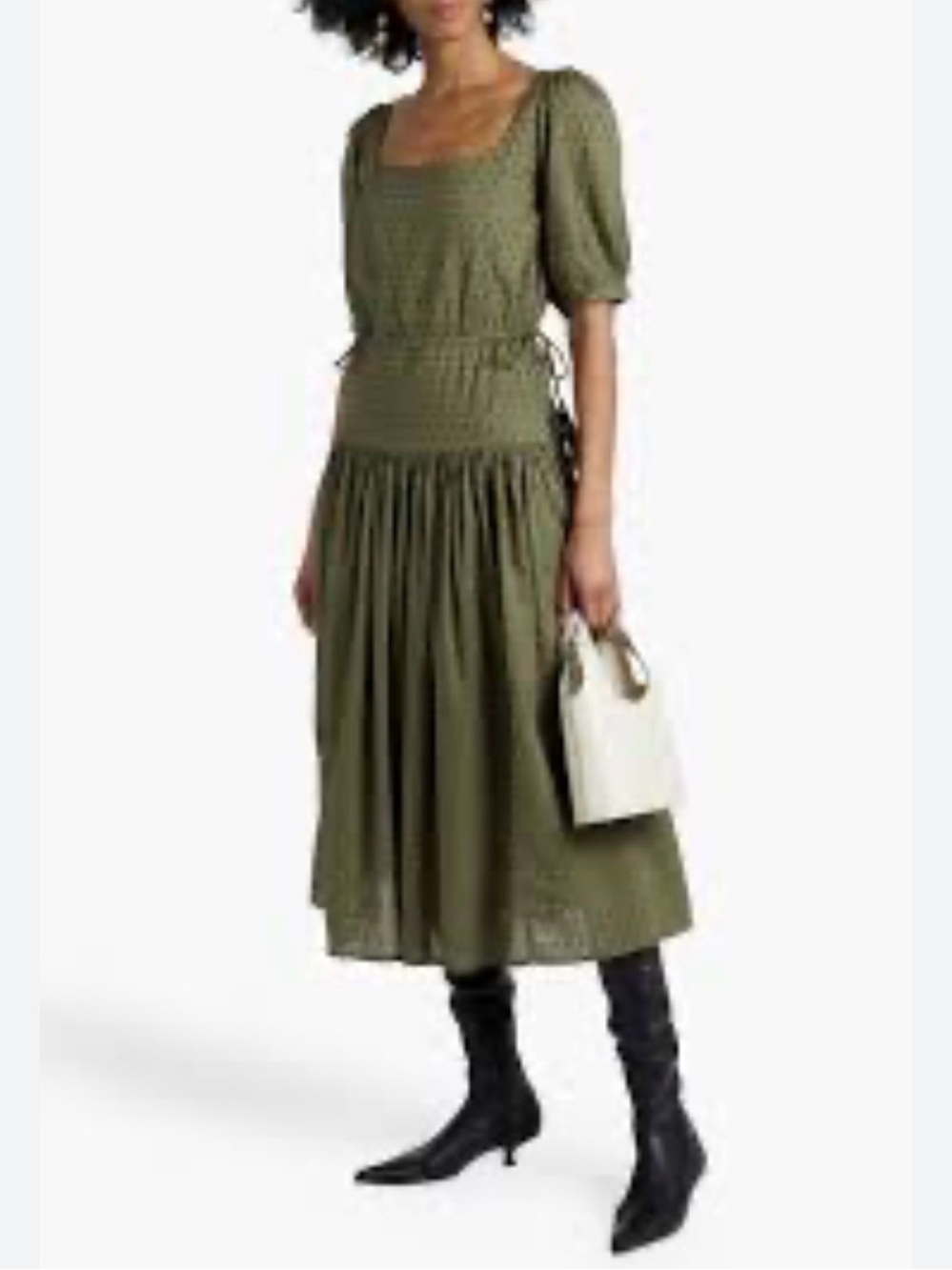 NWT Joie Nashua olive green dot tie cotton midi women’s dress l large new